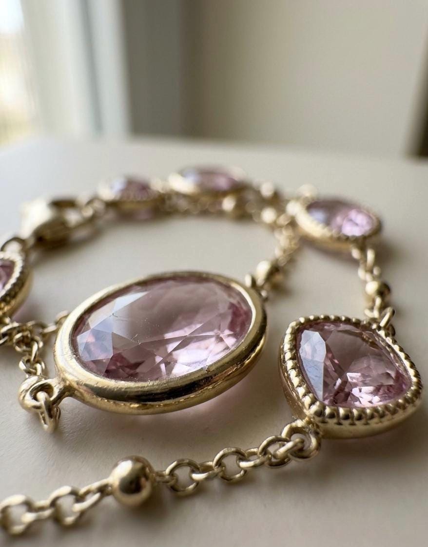 Gold Plated Rose Quartz Bracelet, Tarnish Free Waterproof Dainty Link Chain