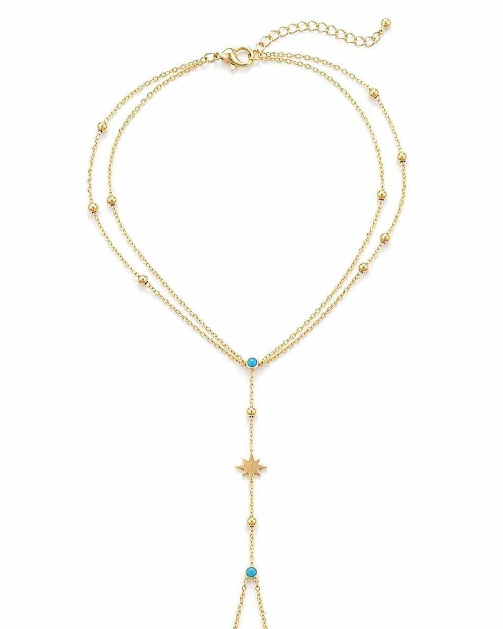 Gold Hand Chain Bracelet, Dainty Turquoise Star Charm, Boho Finger Harness Jewelry