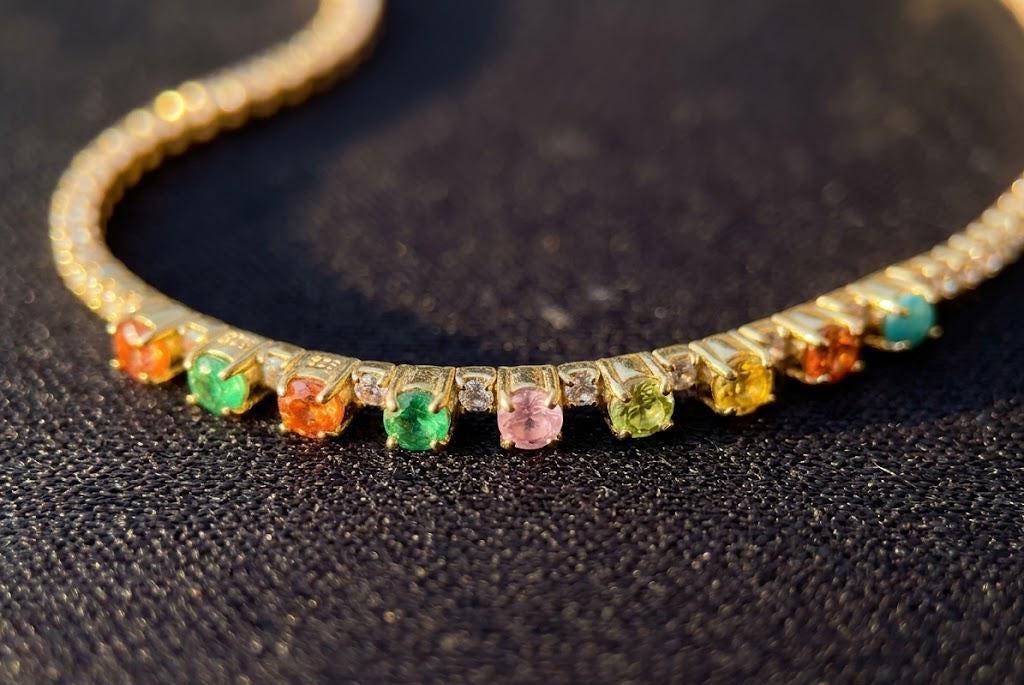 Colorful Gold Anklet Bracelet, Minimalist Rainbow Zircon Anklet, Dainty Beach Jewelry, Summer Anklet for Women, Vacation Jewelry Gift