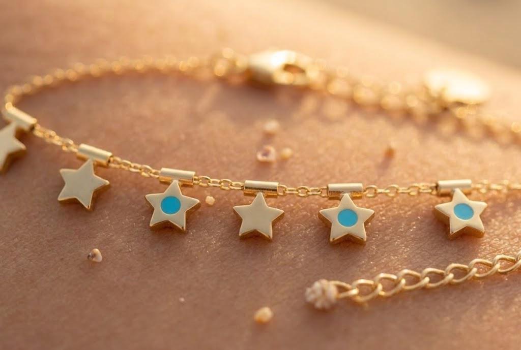 Luxury Gold Star Anklet, Turquoise Enamel Anklet, Dainty Beach Anklet, Minimal Gold Anklet, Summer Jewelry, Cute Star Charm Anklet