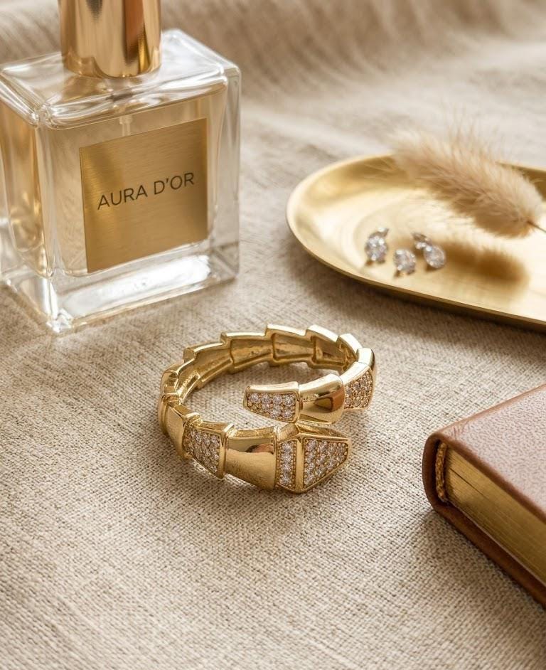 Adjustable Gold Statement Ring, Chunky Geometric Ring, White Zircon Pave Ring, Open Band Ring, Gift for Her, Minimal Luxury Jewelry Ring