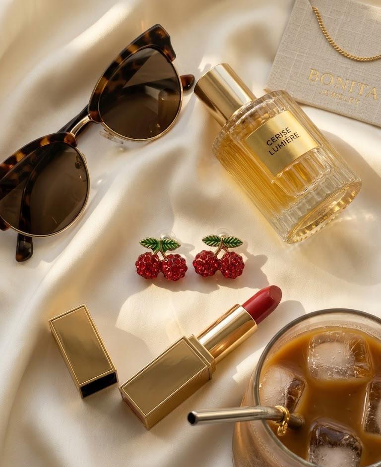 Cherry Stud Earrings Red Crystal Cute Fruit Earrings Gold Tiny Cherry Earrings Gift for Her Bonita Jewelry Aesthetic Jewelry