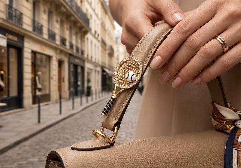 Gold Tennis Racket Brooch Pin Luxury Blazer Pin Tiny Tennis Lover Gift Quiet Luxury Lapel Accessory Women