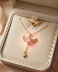 Gold Angel Wing Heart Necklace with Pink Crystal Pendant – Dainty Guardian Jewelry