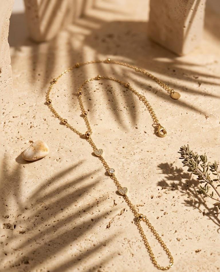 Gold Heart Shahmaran Bracelet, Dainty Hand Chain Bracelet, Minimalist Finger Bracelet, Gold Slave Bracelet, Delicate Zircon Hand Jewelry