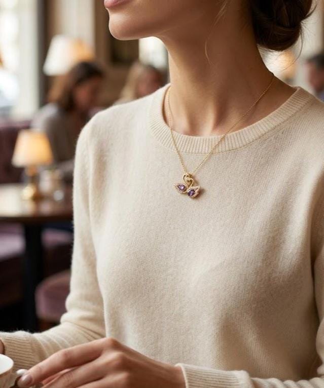 Gold Swan Necklace Purple Crystal Swan Pendant Dainty Bird Charm Necklace Elegant Gift for Women Bonita Jewelry