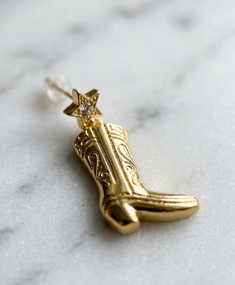 Gold Cowboy Boot Earrings, Western Star Dangle Earrings, Country Music Gift, Nashville Jewelry, Rodeo Earrings Gift for Her