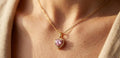 Pink Heart Necklace Gold Plated, Dainty CZ Heart Pendant, Romantic Love Necklace, Gift for Her, Birthday Valentine Jewelry